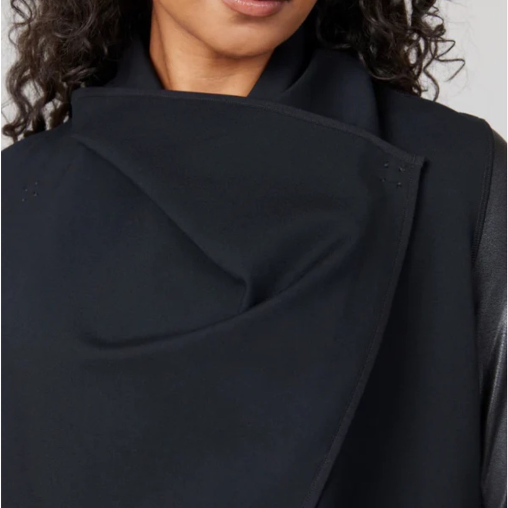 SPANX Drape Front Jacket L Black Ponte Career Minimalist Travel Edgy Streetwear - Picture 4 of 16